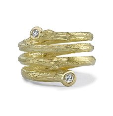 Four Row Olive Branch Coil Ring with Diamonds in 19kt Yellow Gold