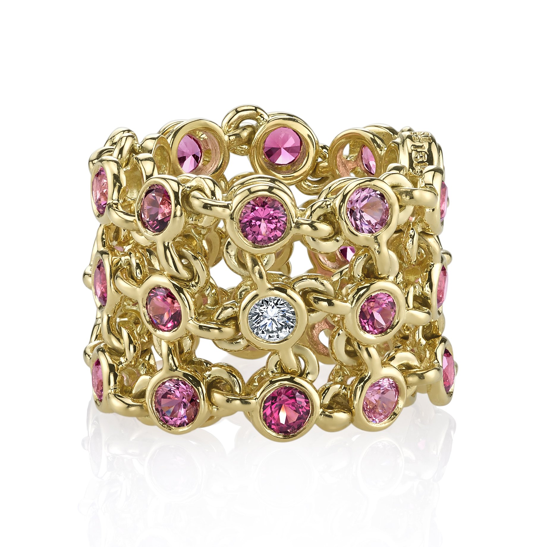 Celebration Ring 3 Row with Pink Spinels in 18kt Yellow Gold