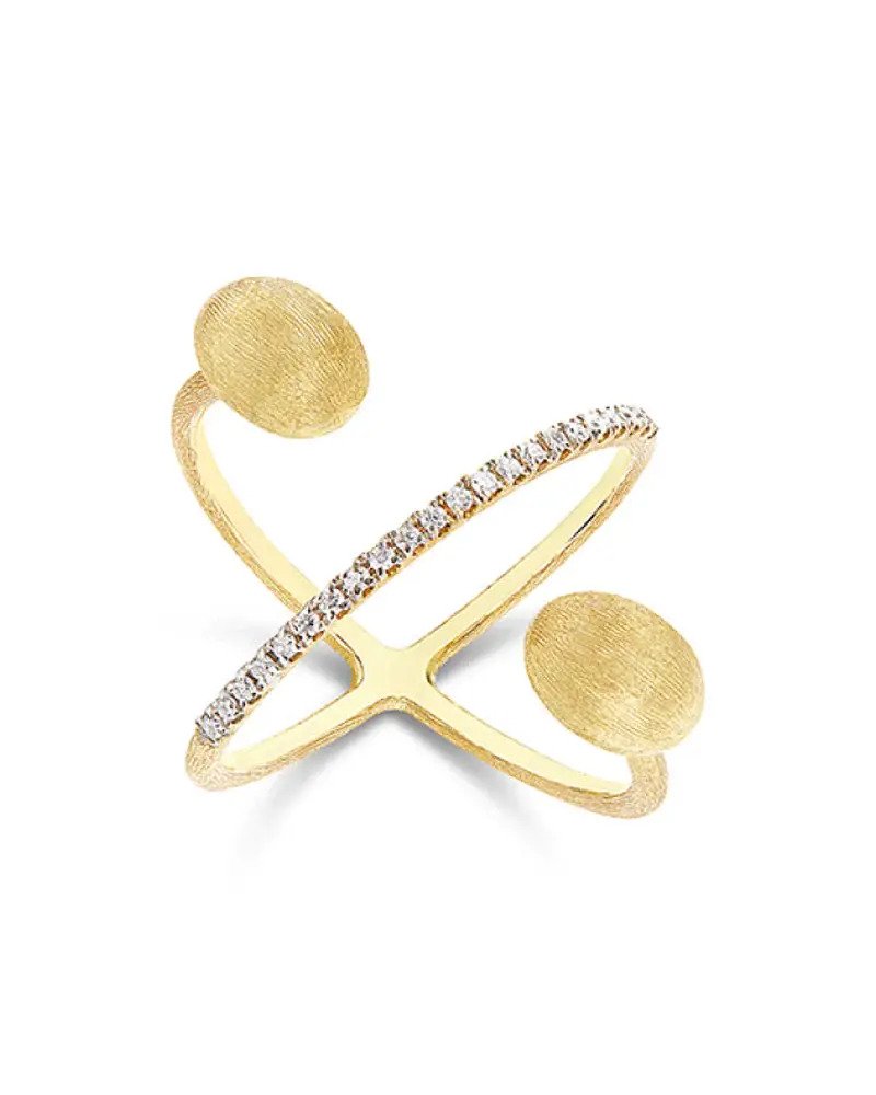 Dancing in the Rain Elite Diamond Crisscross Ring with Large Boule in 18kt Yellow
