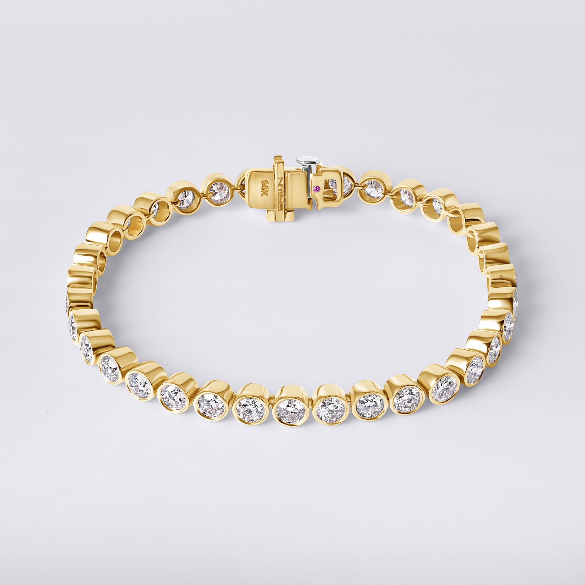 Diamond Essentials Lab Grown Round Bezel Set Tennis Bracelet (10CTW), Yellow Gold