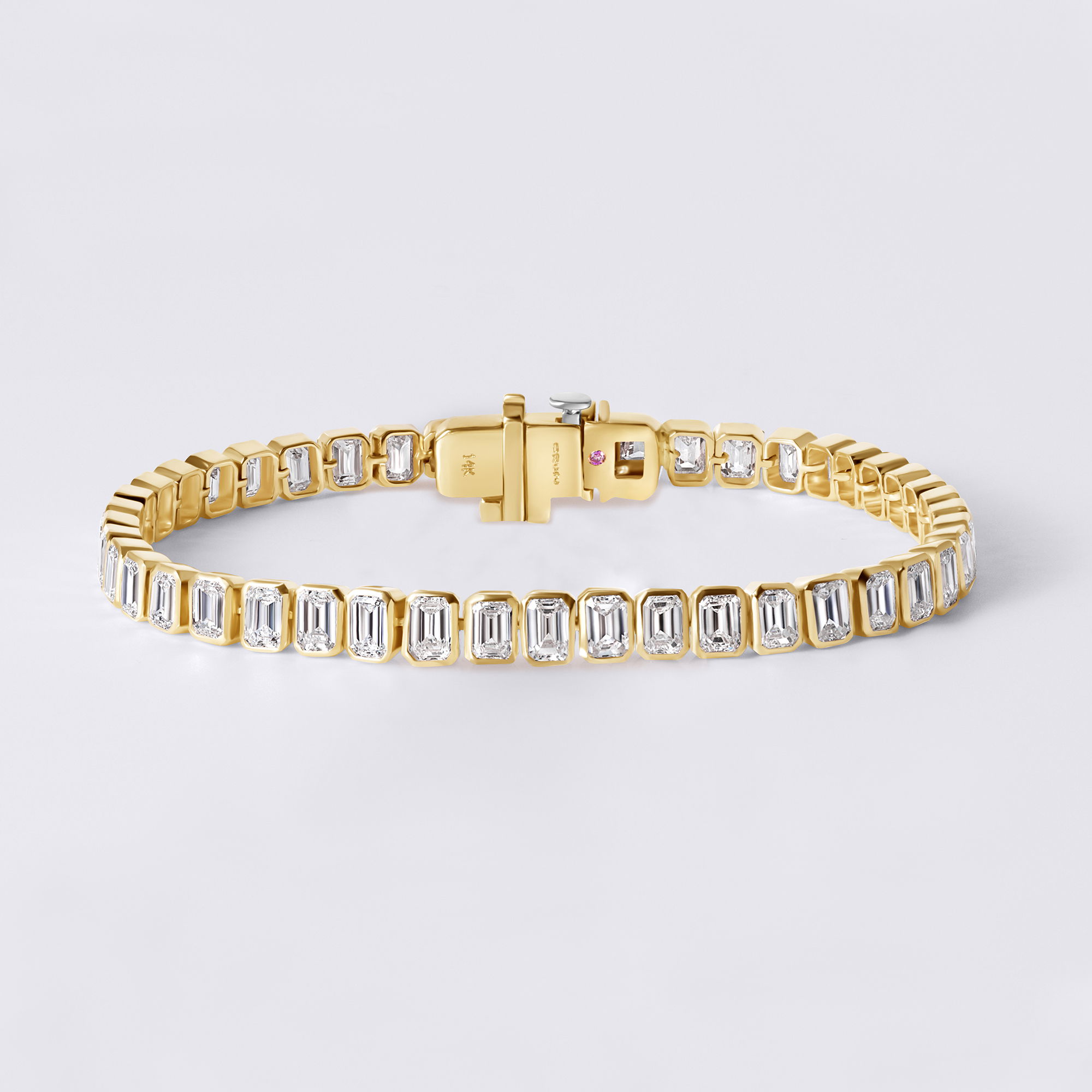 Diamond Essentials Lab Grown Emerald North/South Bezel Set Tennis Bracelet (6CTW), Yellow Gold