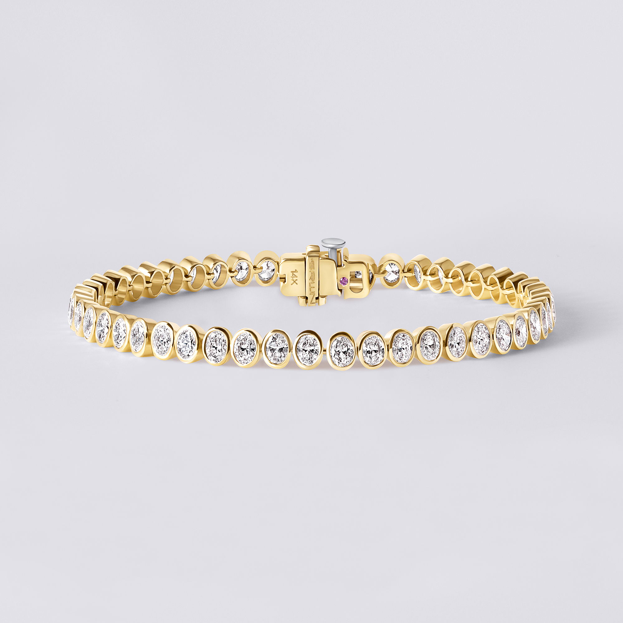 Diamond Essentials Lab Grown Oval North/South Bezel Set Tennis Bracelet (4CTW), Yellow Gold