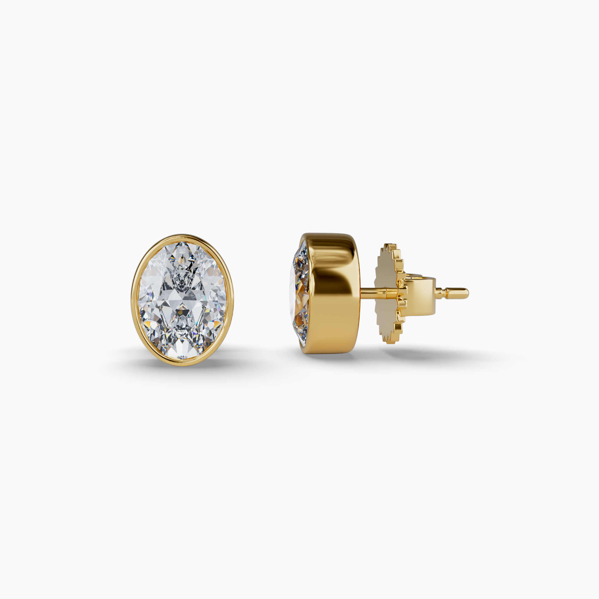 Diamond Essentials Lab Grown Oval Bezel Studs (2CT), Yellow Gold
