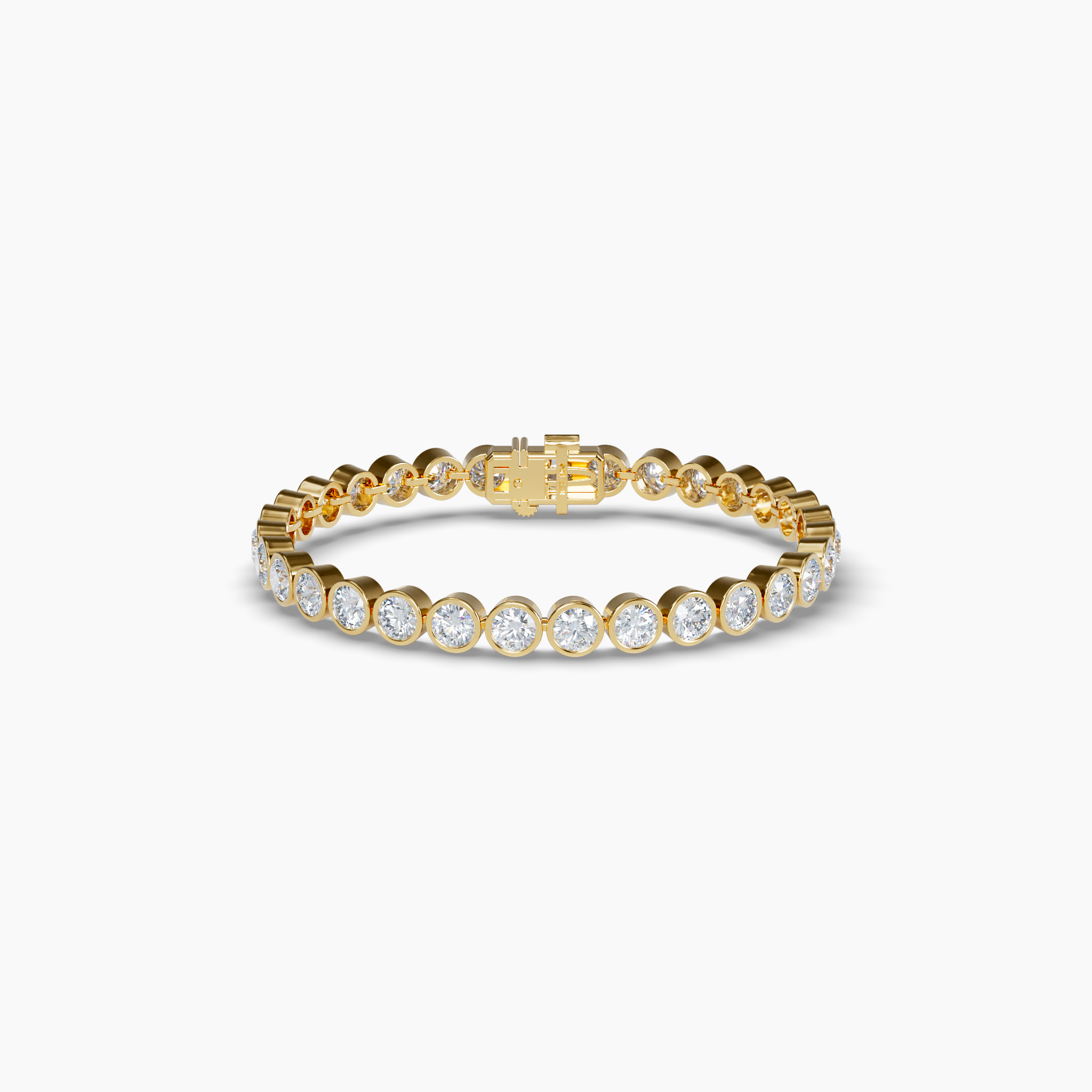This elegant 7-inch bracelet features round bezel set lab-grown diamonds totaling 8 carats for a sleek and modern look. Sustainably crafted using wind and solar energy, the diamonds are 100% carbon-neutral, delivering brilliance with an environmentally conscious approach. The 14K recycled yellow gold setting enhances the diamonds’ radiance while offering a timeless and durable design. Perfect for both everyday wear and special occasions, this bracelet blends luxury and sustainability effortlessly. Diamond Essentials Lab Grown Round Bezel Set Tennis Bracelet (8CT), Yellow Gold, 7-inch