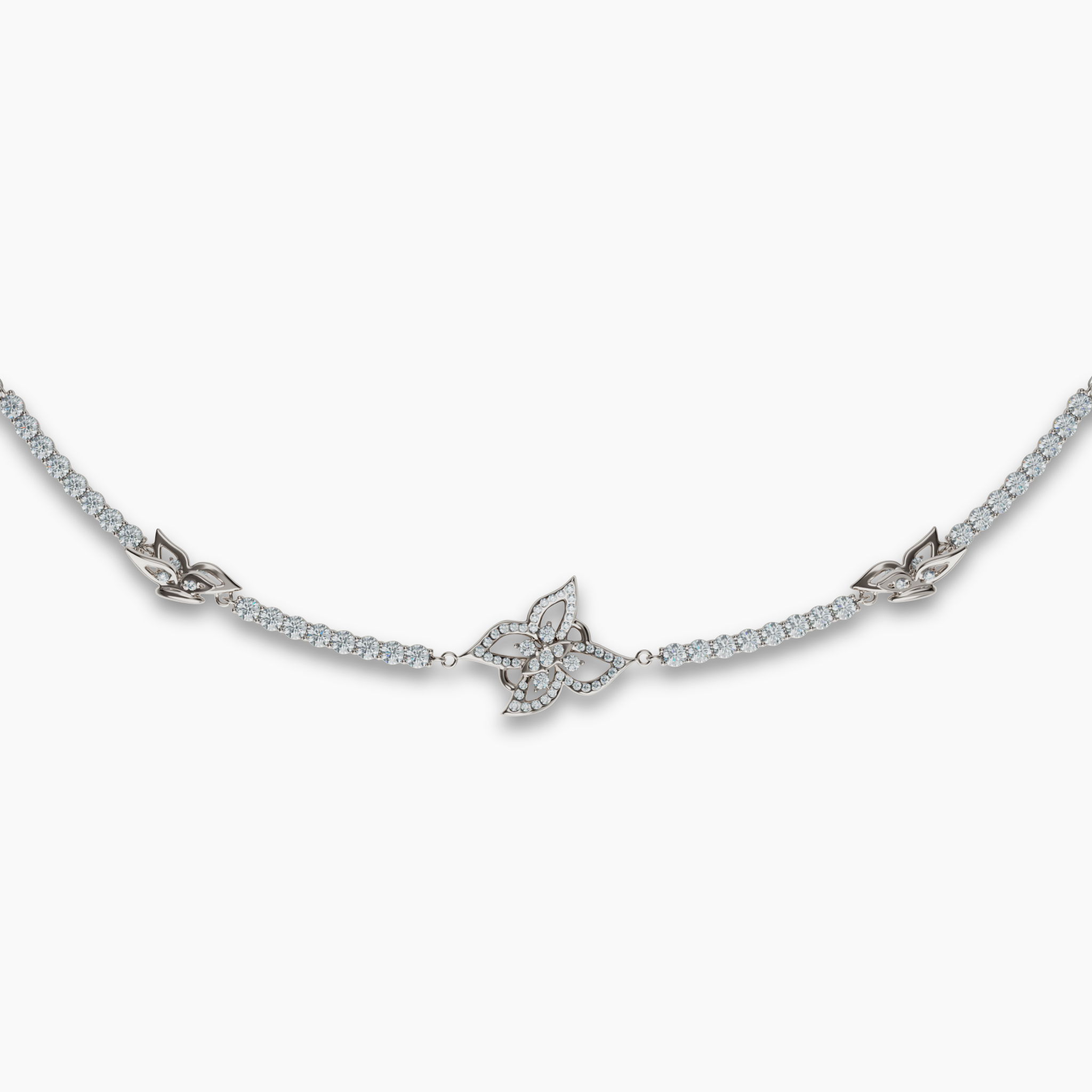 Explore the delicate charm of the "Metamorphosis" necklace, featuring a finely crafted sterling silver butterfly adorned with shimmering diamonds. This enchanting piece captures the essence of transformation and grace, making it a perfect addition to any jewelry collection and a thoughtful gift for someone special. Metamorphosis Butterfly Diamond Line Necklace