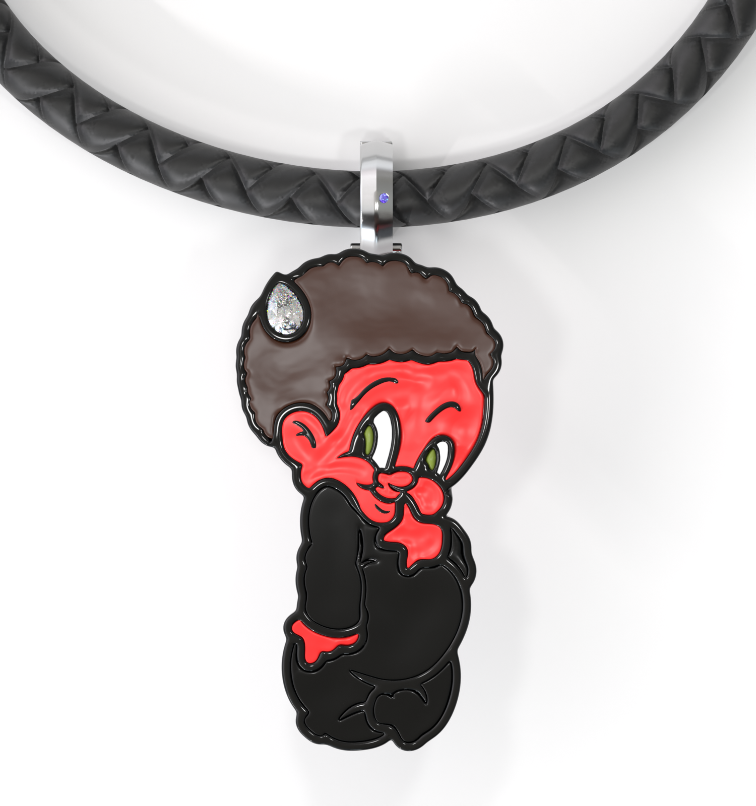 Designed by Shaun Crawford, acclaimed artist behind the “Like Father, Like Son” Collection. This piece combines bold enamel art with refined lab-grown diamond accents on a black vegan leather cord bracelet.Material: 925 Sterling Silver, Enamel, 8” Vegan Leather Black CordStone: .05ctw Pear-Shaped Carbon Neutral Lab-Grown Diamond, F+ VS+Details: Signature Purple Lab Diamond Closure: Lobster ClaspSustainability: Lab-Grown with Wind and Solar Energy Lil Lenox Enamel Charm on Cord Bracelet, Black