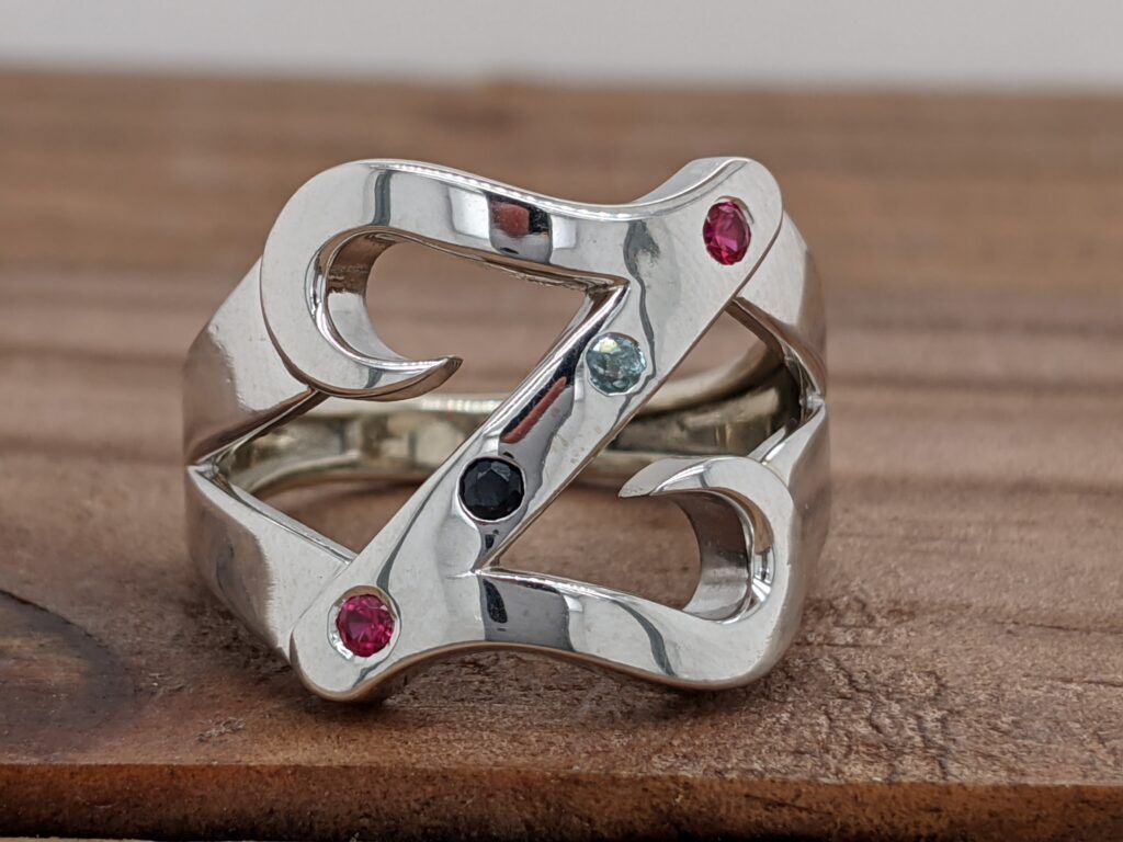 Custom monogram ring with rubies