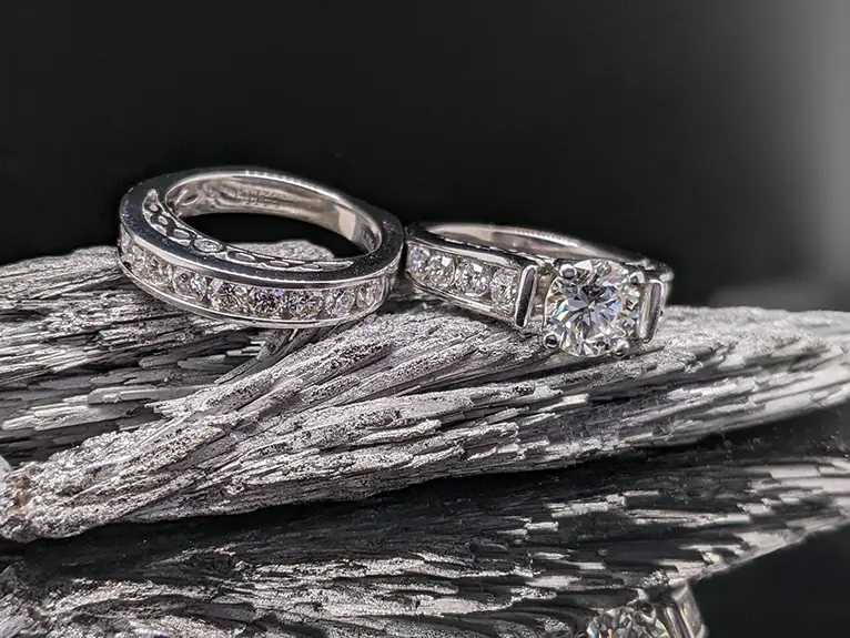 Diamond earrings on display