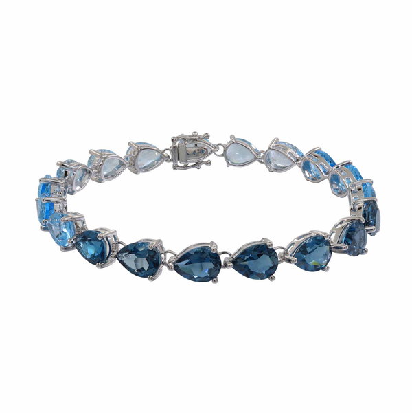 Closeup photo of 14K WHITE GOLD SHADED SKY BLUE TOPAZ, SWISS BLUE TOPAZ, AND LONDON BLUE TOPAZ BRACELET
