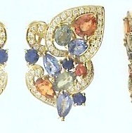 Closeup photo of 18K YELLOW GOLD DIAMOND AND MULTICOLOR SAPPHIRE EARRING