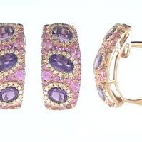 Closeup photo of 18K ROSE GOLD DIAMOND, PINK SAPPHIRE AND AMETHYST EARRING