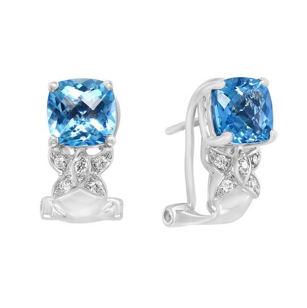 Closeup photo of 14K WHITE GOLD DIAMOND AND SWISS BLUE TOPAZ EARRING
