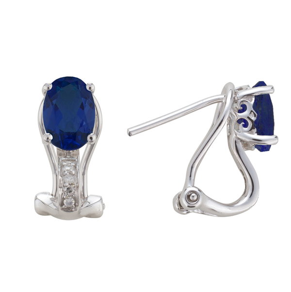 Closeup photo of 14K WHITE GOLD DIAMOND AND SAPPHIRE EARRING