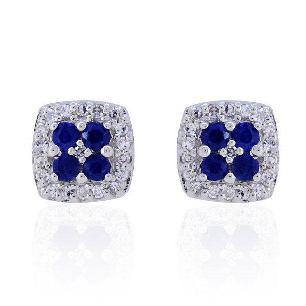 Closeup photo of 14K WHITE GOLD DIAMOND AND SAPPHIRE EARRING
