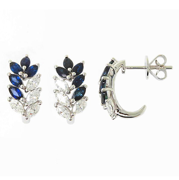 Closeup photo of 14K WHITE GOLD DIAMOND AND SAPPHIRE FLOWER EARRING