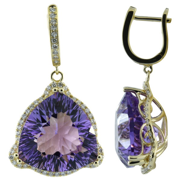 Closeup photo of 14K YELLOW GOLD DIAMOND AND AMETHYST EARRING