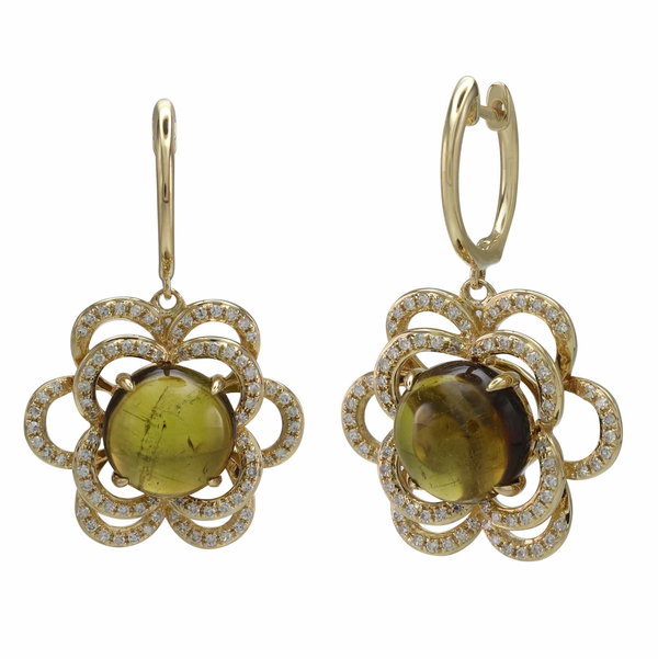 Closeup photo of 14K YELLOW GOLD DIAMOND AND YELLOW TOURMALINE EARRING