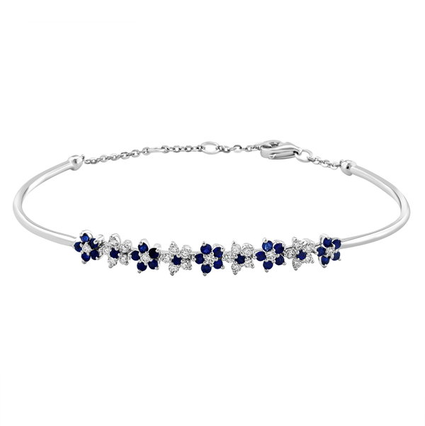 Closeup photo of 14K WHITE GOLD DIAMOND AND SAPPHIRE BANGLE