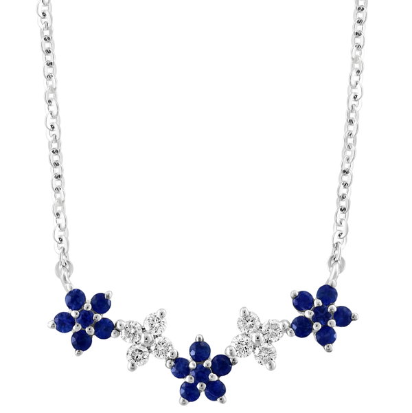 Closeup photo of 14K WHITE GOLD DIAMOND AND SAPPHIRE NECKLACE
