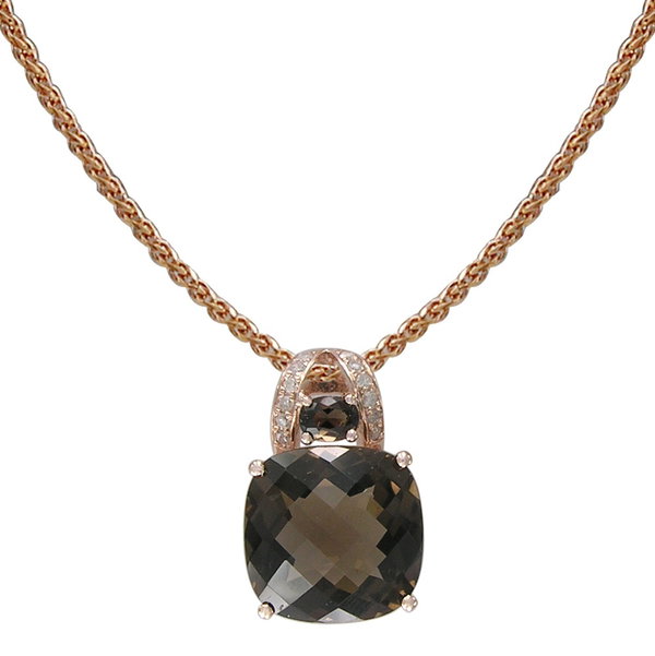 Closeup photo of 14K ROSE GOLD DIAMOND AND SMOKY QUARTZ PENDANT WITH CHAIN