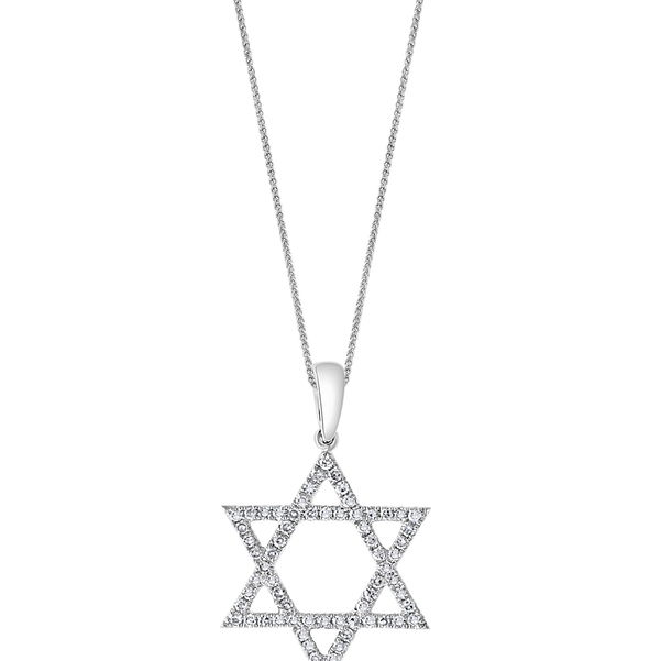 Closeup photo of 14K WHITE GOLD DIAMOND STAR OF DAVID PENDANT WITH CHAIN