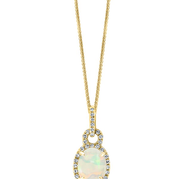 Closeup photo of 14K YELLOW GOLD DIAMOND AND AUSTRALIAN OPAL PENDANT WITH CHAIN