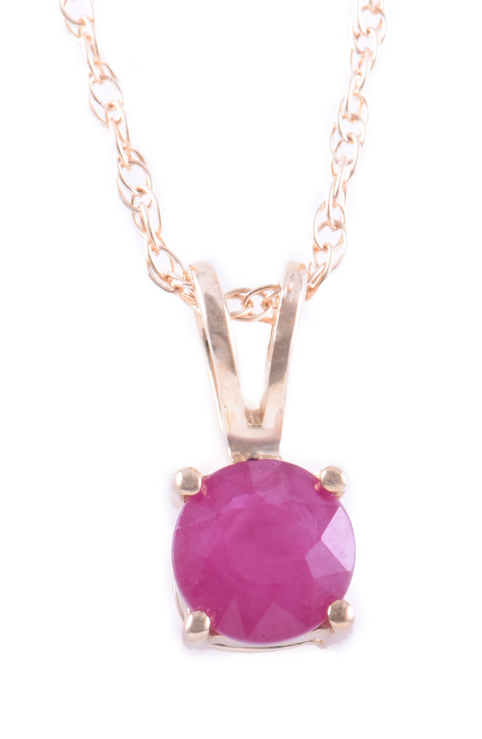 A stunning 14K white gold pendant featuring a captivating ruby gemstone, radiating rich red hues and creating a sophisticated contrast.Key Features:- Ruby gemstone- Set in 14K white gold- Includes a matching chainPlease Note:- Gemstones may be treated to enhance beauty and require special care.- Photos may be enlarged or enhanced for detail.- Carat weights are approximate, with a possible variance of 0.05 carats. 14K WHITE GOLD RUBY PENDANT WITH CHAIN