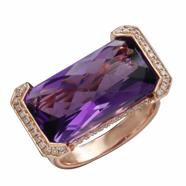 Closeup photo of 14K ROSE GOLD DIAMOND AND AMETHSYT RING