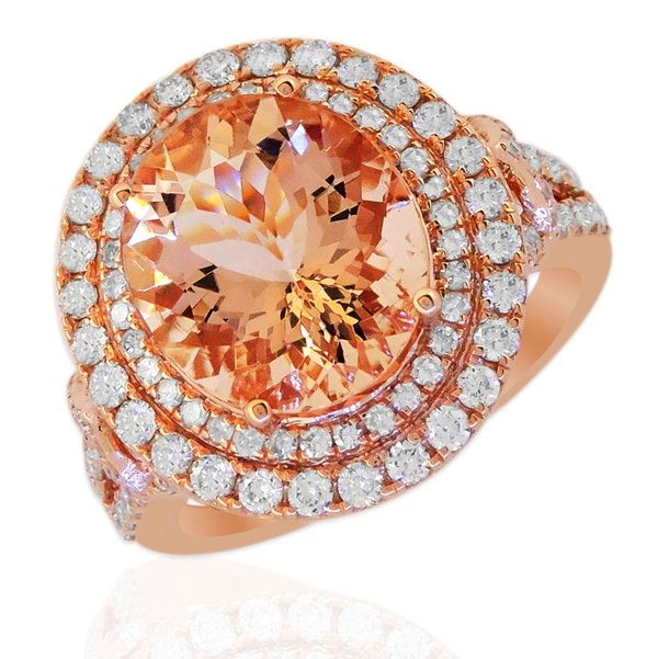 Closeup photo of 14K ROSE GOLD DIAMOND AND MORGANITE RING