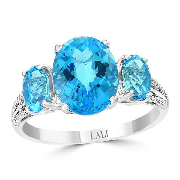 Closeup photo of 14K WHITE GOLD SWISS BLUE TOPAZ RING