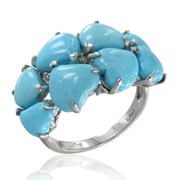Closeup photo of 14K WHITE GOLD DIAMOND AND TURQUOISE RING