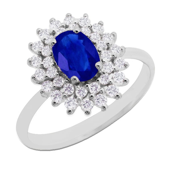 Closeup photo of 14K WHITE GOLD DIAMOND AND SAPPHIRE RING