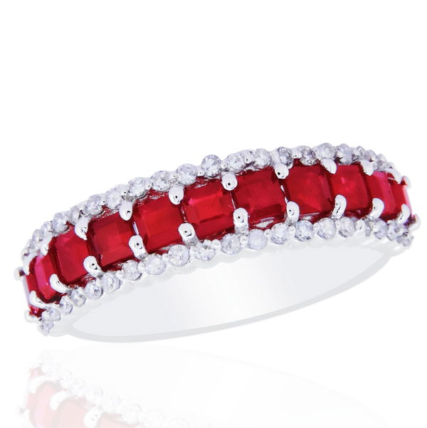 Closeup photo of 14K WHITE GOLD DIAMOND AND RUBY RING