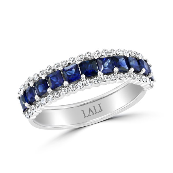 Closeup photo of 14K WHITE GOLD DIAMOND AND SAPPHIRE RING