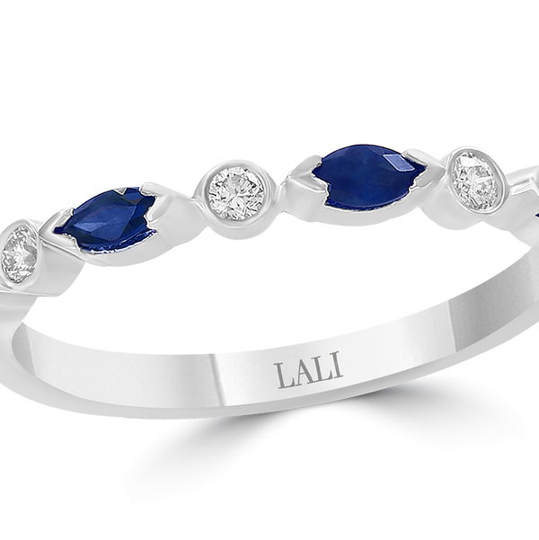 Closeup photo of 14K WHITE GOLD DIAMOND AND SAPPHIRE RING