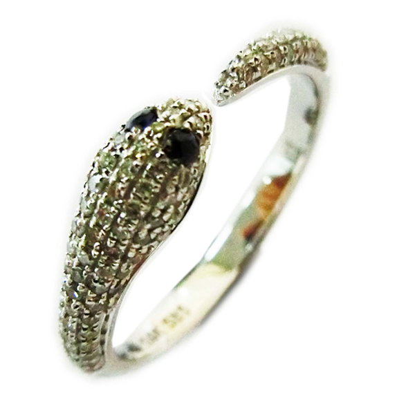 Closeup photo of 14K WHITE GOLD DIAMOND AND SAPPHIRE SNAKE RING