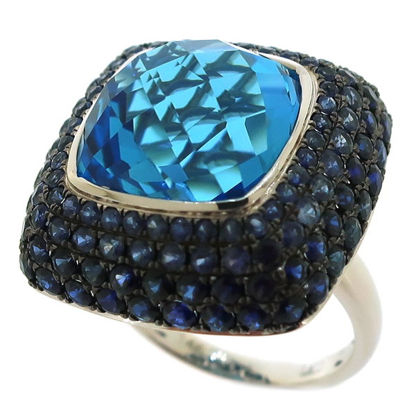 Closeup photo of 14K WHITE GOLD SAPPHIRE AND SWISS BLUE TOPAZ RING