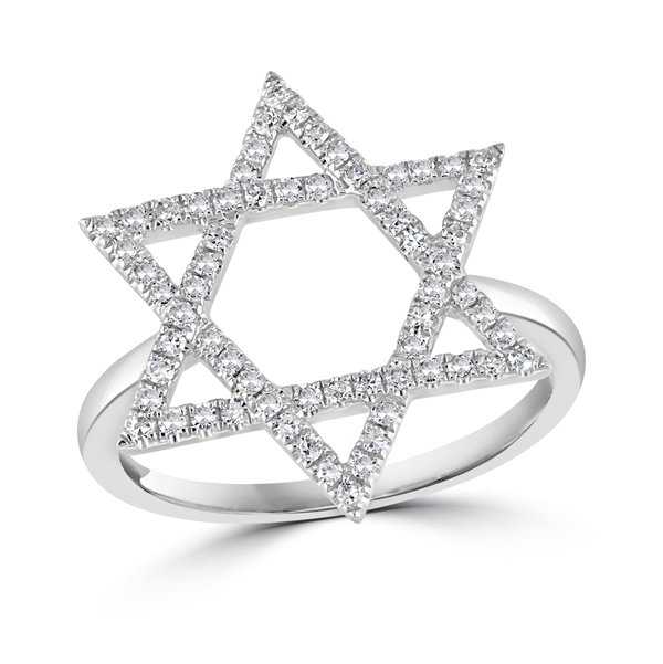 Closeup photo of 14K WHITE GOLD DIAMOND STAR OF DAVID RING