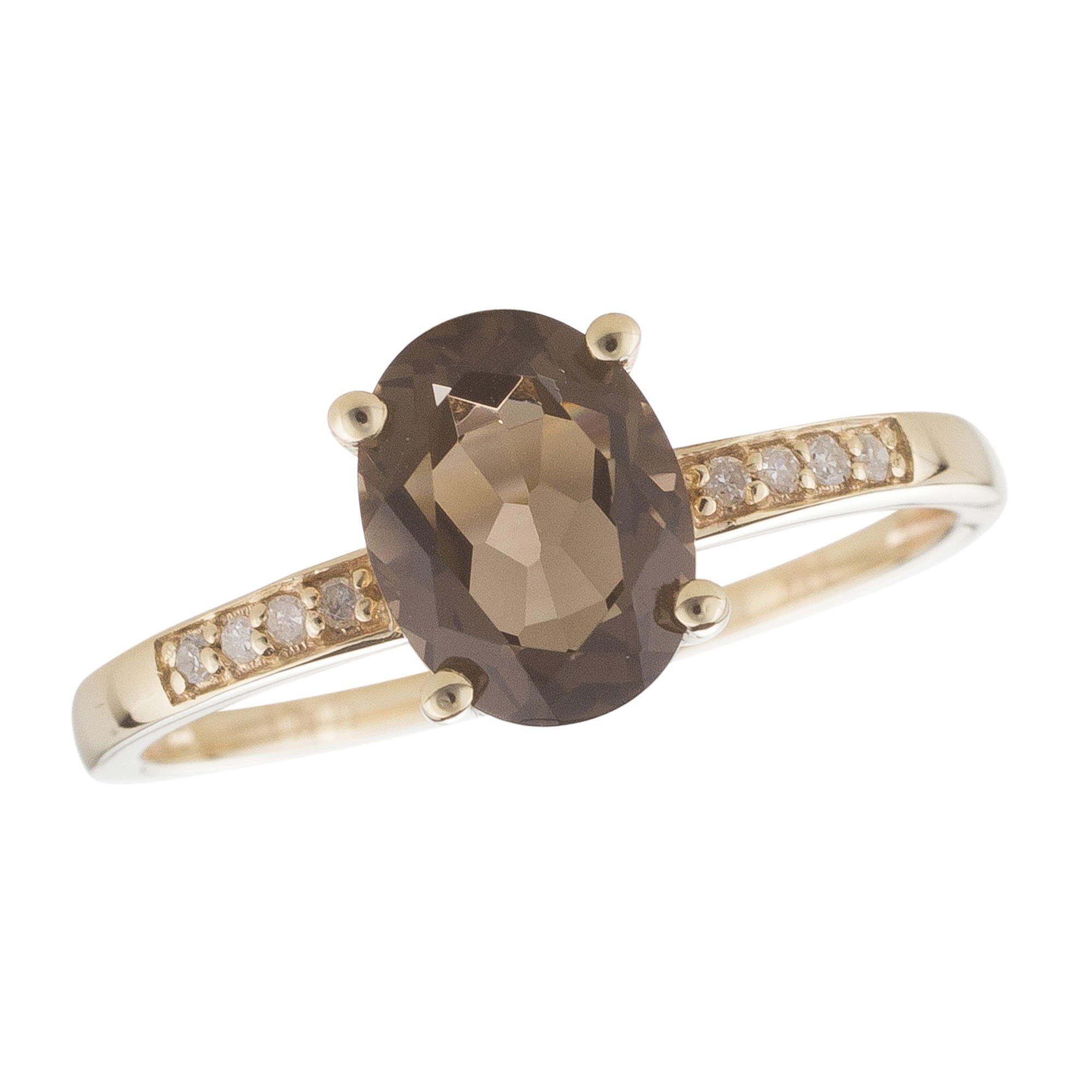 14K YELLOW GOLD DIAMOND AND SMOKY QUARTZ RING