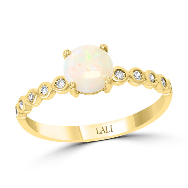 Closeup photo of 14K YELLOW GOLD DIAMOND AND AUSTRALIAN OPAL RING