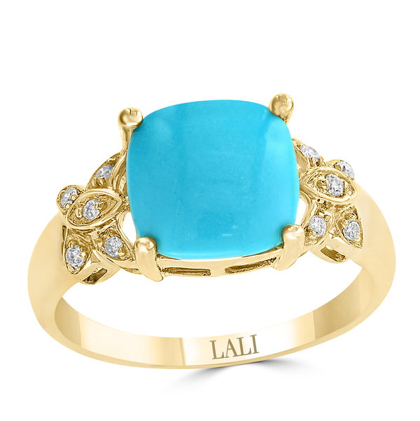 Closeup photo of 14K YELLOW GOLD DIAMOND AND TURQUOISE RING
