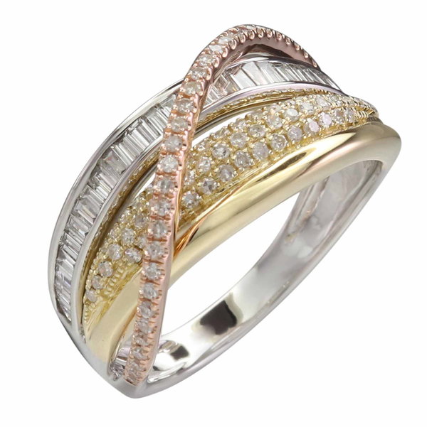 Closeup photo of 14K YELLOW, WHITE AND ROSE GOLD DIAMOND RING