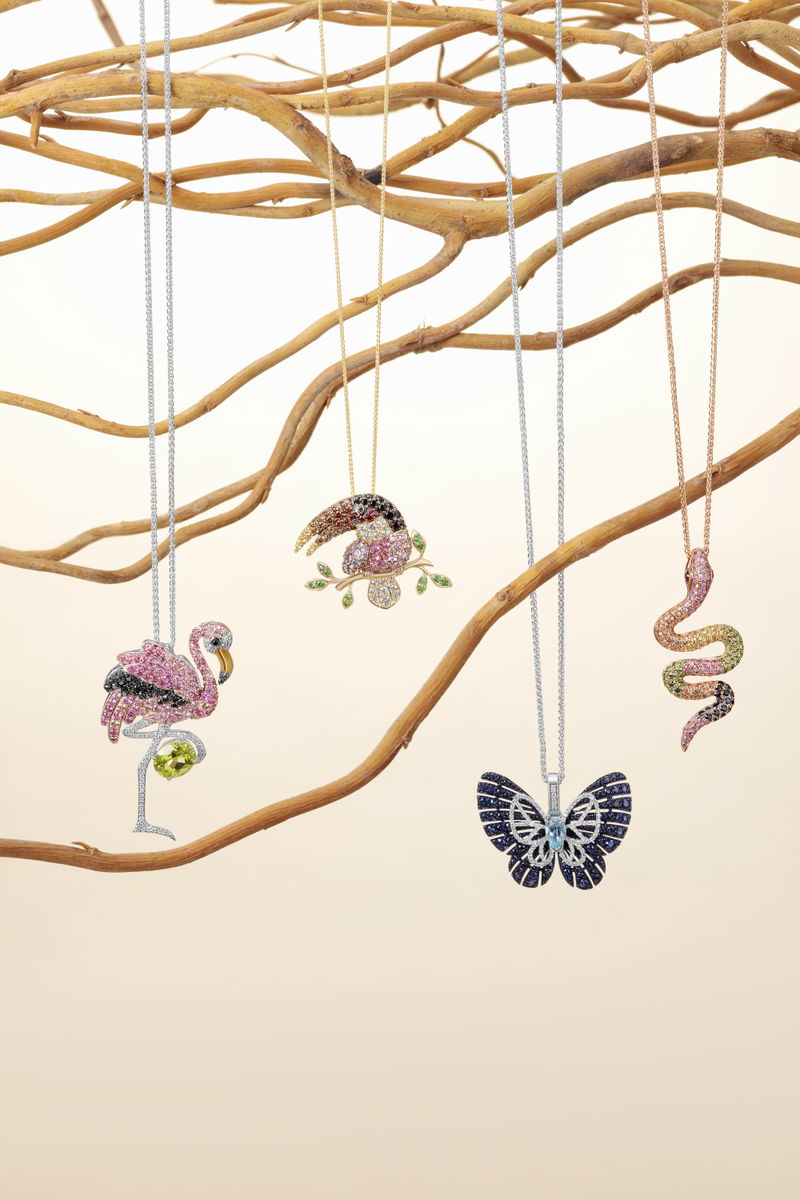 Fauna Kingdom animal pendants hanging from golden branches