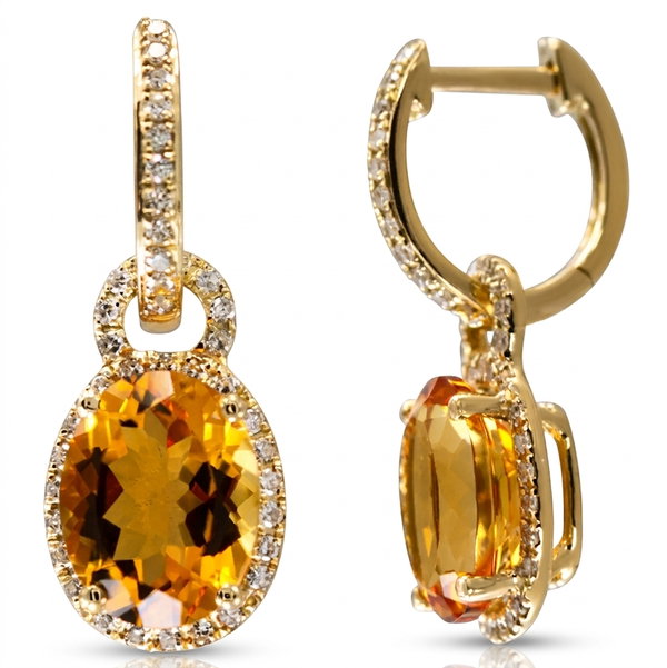 Closeup photo of 14K YELLOW GOLD DIAMOND AND CITRINE EARRING