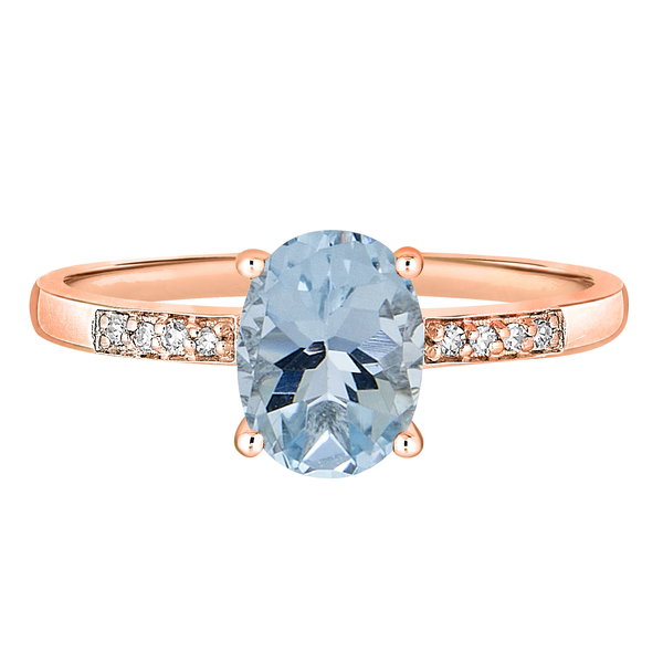 Closeup photo of 14K ROSE GOLD DIAMOND AND AQUAMARINE RING