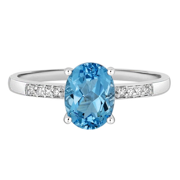 Closeup photo of 14K WHITE GOLD DIAMOND AND SWISS BLUE TOPAZ RING