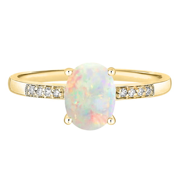 Closeup photo of 14K YELLOW GOLD DIAMOND AND AUSTRALIAN OPAL RING