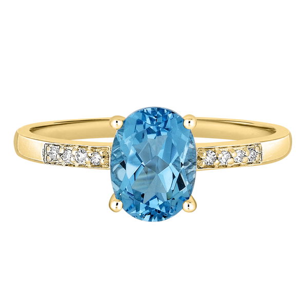 Closeup photo of 14K YELLOW GOLD DIAMOND AND SWISS BLUE TOPAZ RING