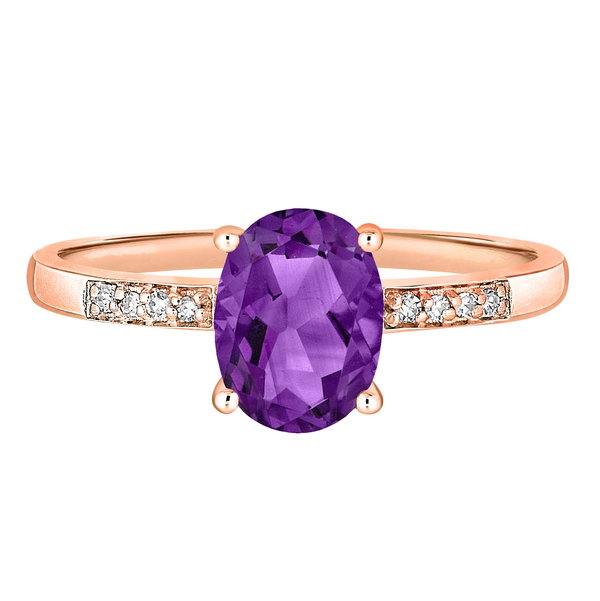 Closeup photo of 14K ROSE GOLD DIAMOND AND AMETHYST RING
