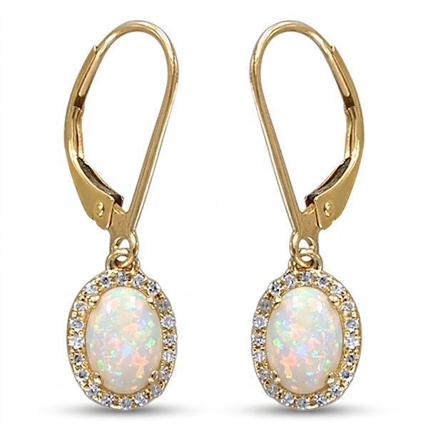 Closeup photo of 14K YELLOW GOLD DIAMOND AND AUSTRALIAN OPAL EARRING